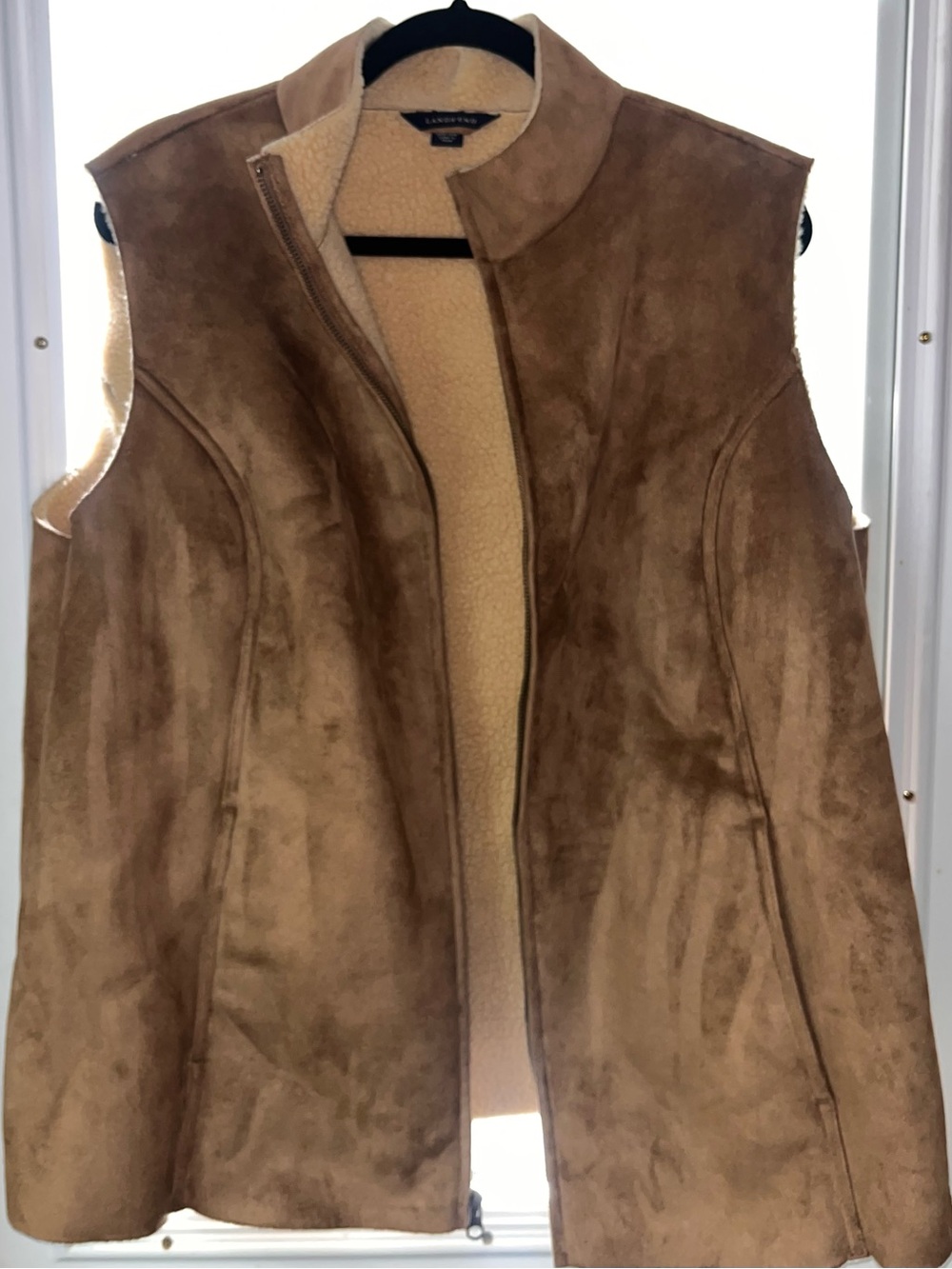 Lands' End Tan Suede Vest with Cream Sherpa Lining